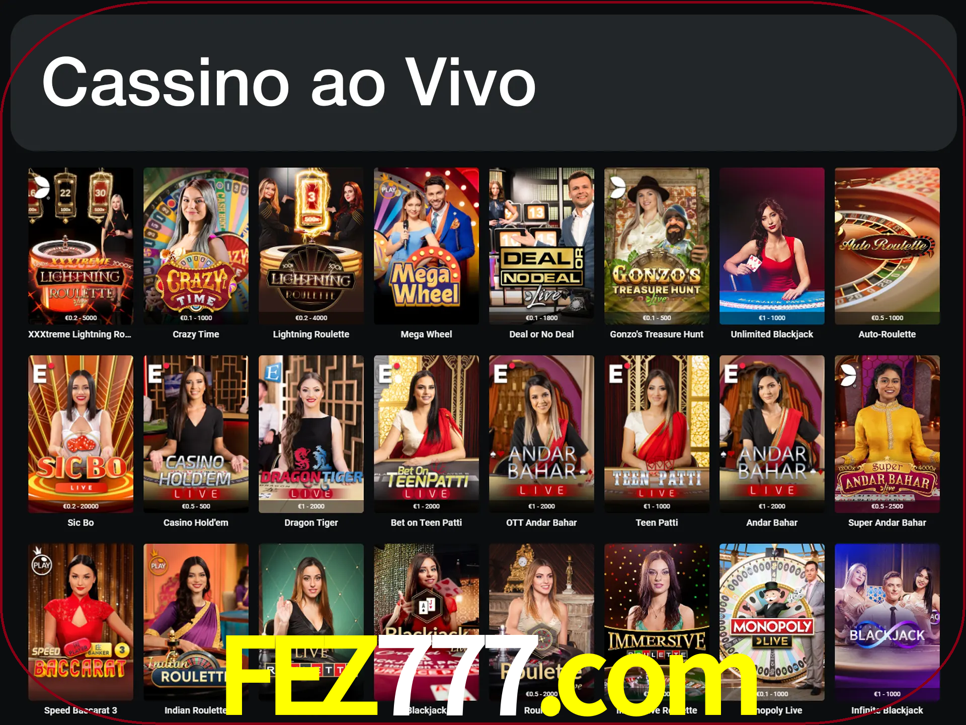 Jogue jogos de cassino com um verdadeiro dealer.