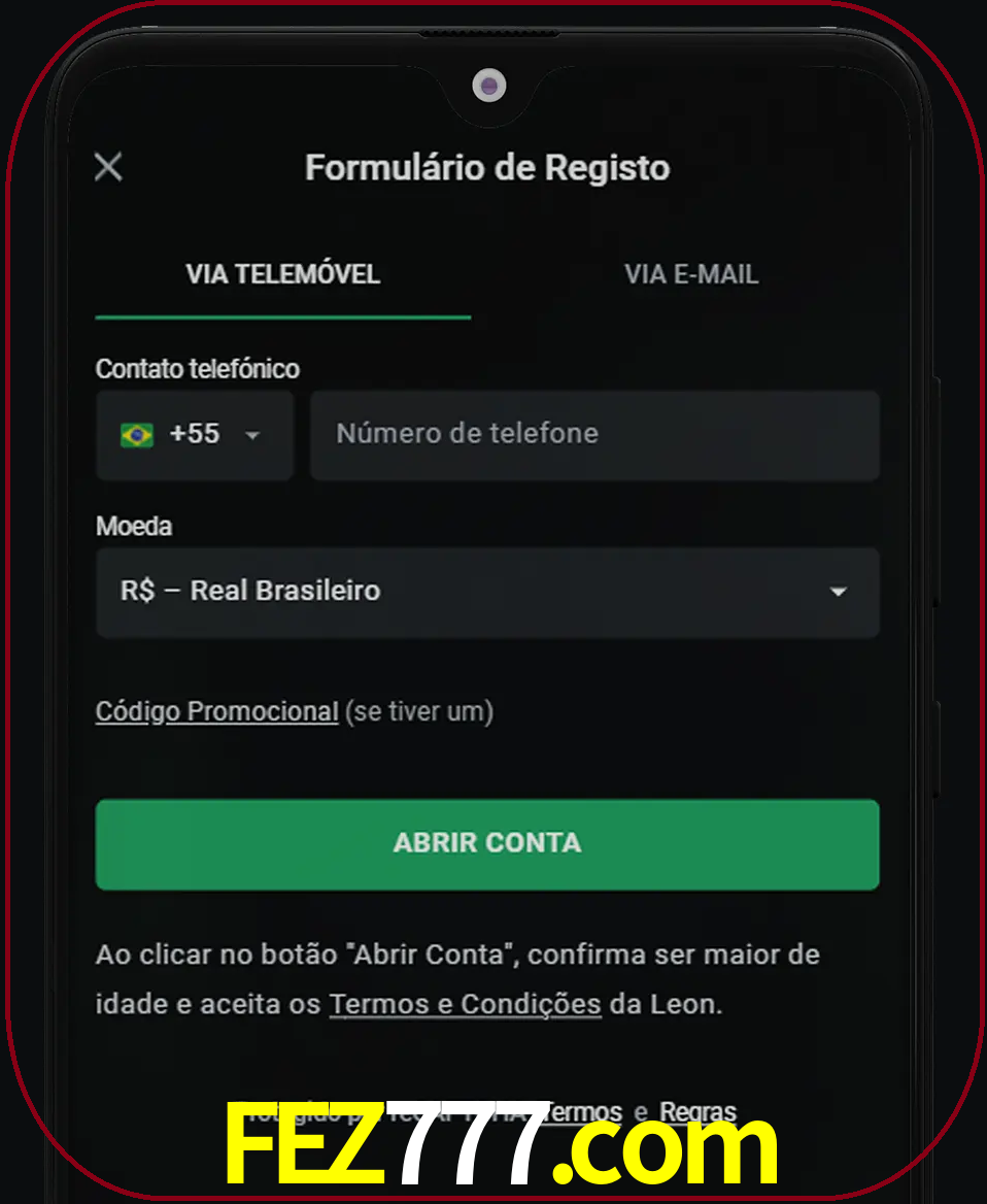 Abra o aplicativo e inicie o processo de registro.