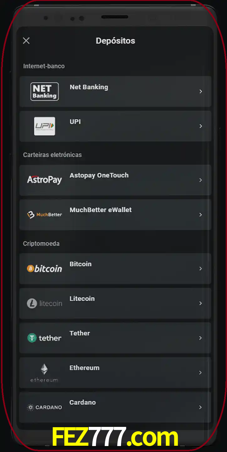 Você pode usar métodos alternativos de depósito.