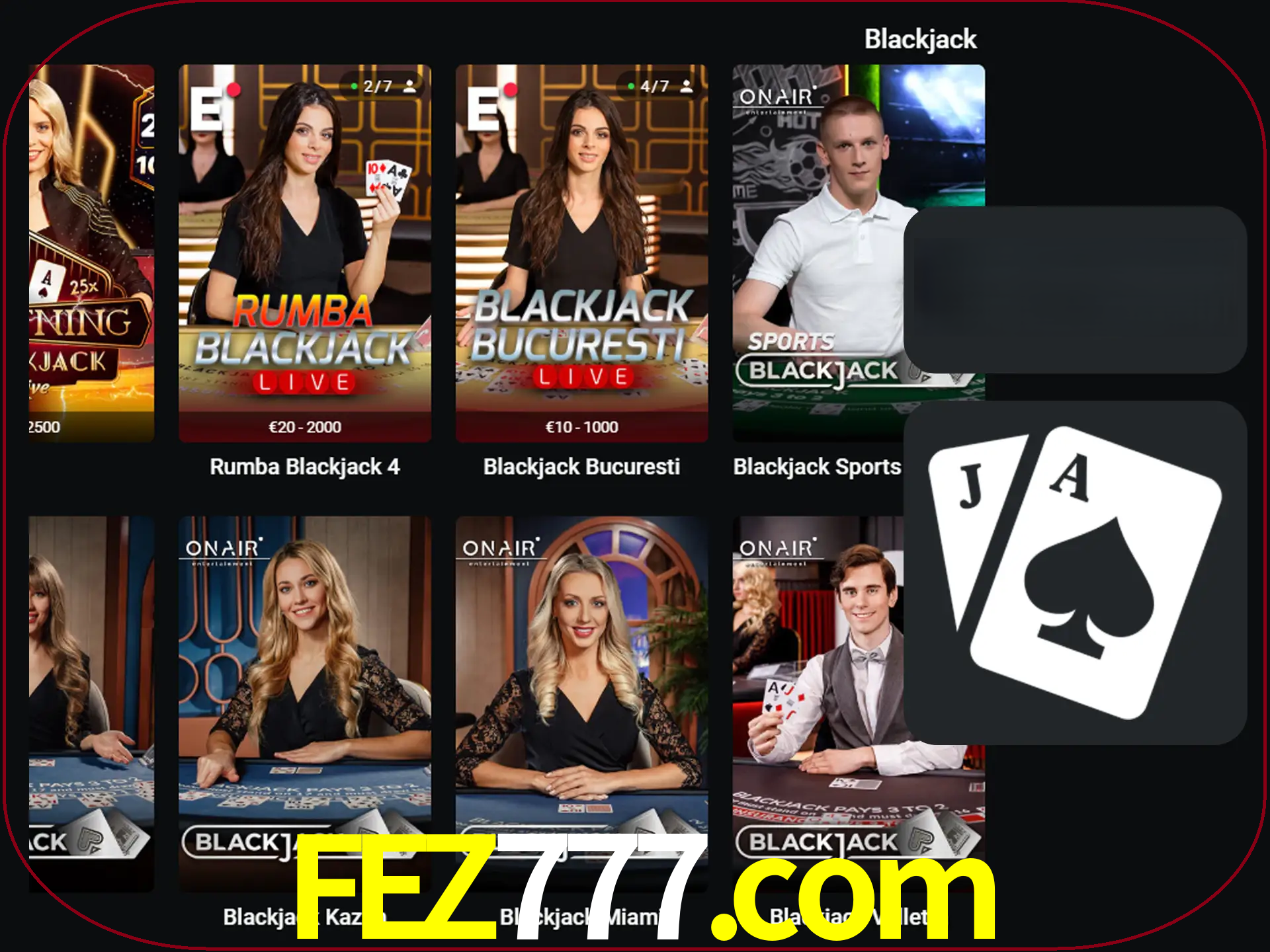 Escolha uma mesa completa de jogadores de blackjack.